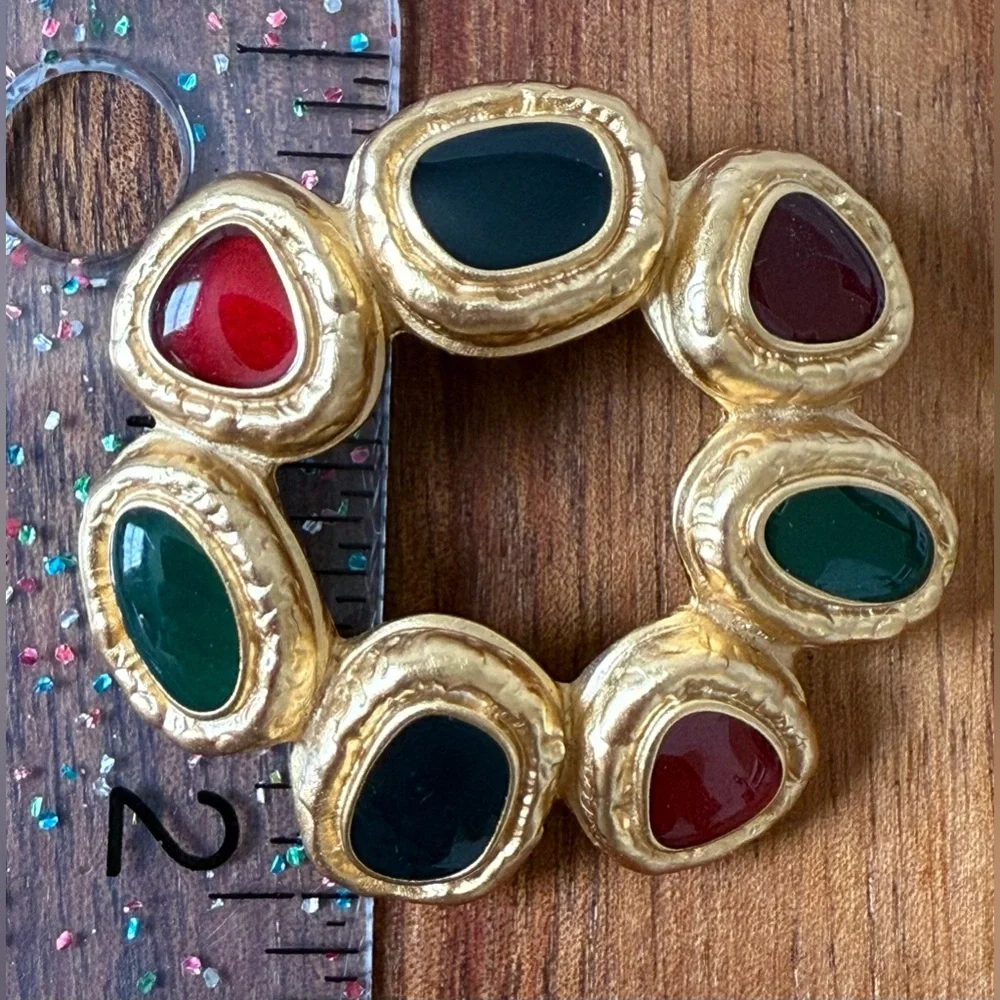 VTG Avant Garde Signed Anne Klein Chunky Multicolor Enamel Brooch Pin